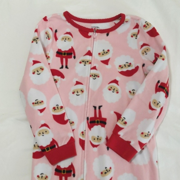 carter's pink santa christmas fleece zipper footie sleeper pajamas size 5 girls - Picture 4 of 5
